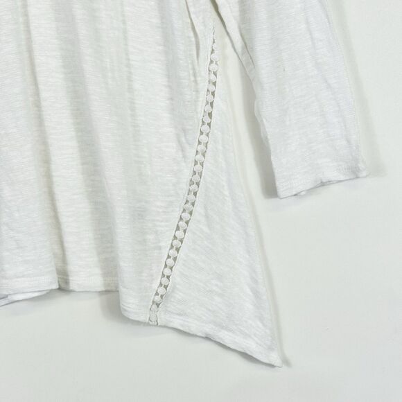 J. Jill Womens Medium White Semi Sheer Slub‎ Knit 3/4 Sleeve Lace Trim Shirt Top - Picture 3 of 6